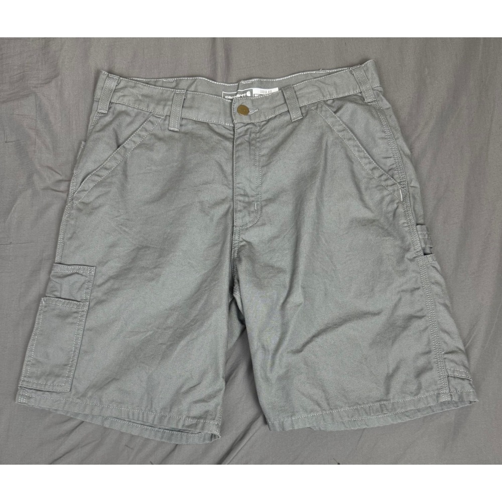Carhartt Mens Gray Loose Fit Canvas Carpenter Shorts Size 32 Utility Workwear